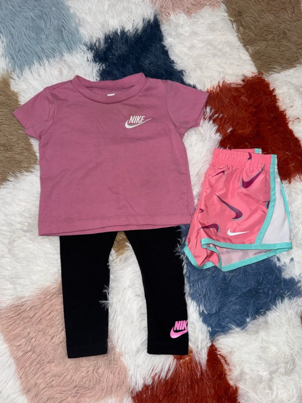Baby girl Nike Tee with Pink Accent Shorts and Black Leggings